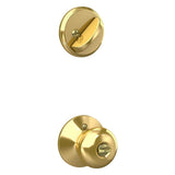 Schlage Plymouth Single Cylinder Bright Brass Knob Combo Pack with Deadbolt