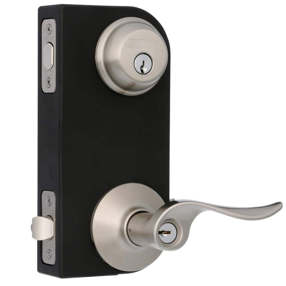 Schlage Sacramento Satin Nickel Single Cylinder Deadbolt and Keyed Entry Door Lever Combo Pack