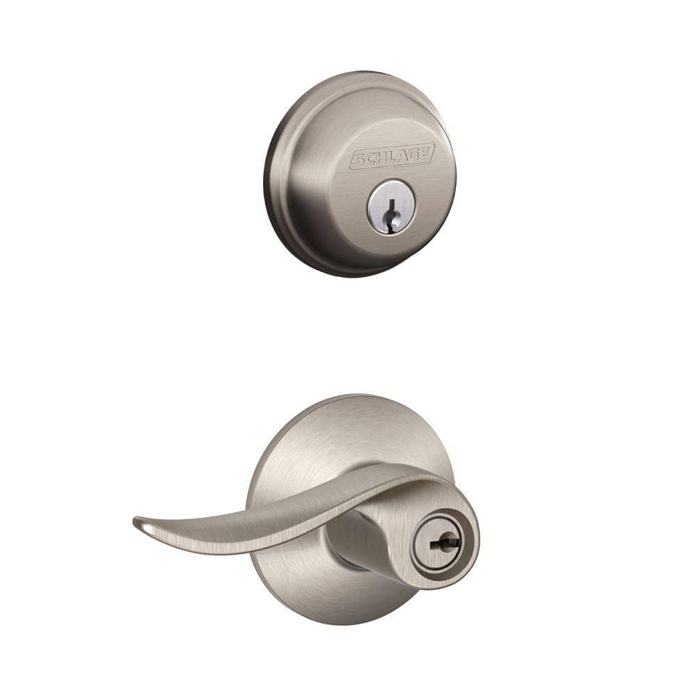Schlage Sacramento Satin Nickel Single Cylinder Deadbolt and Keyed Entry Door Lever Combo Pack