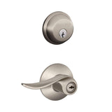 Schlage Sacramento Satin Nickel Single Cylinder Deadbolt and Keyed Entry Door Lever Combo Pack