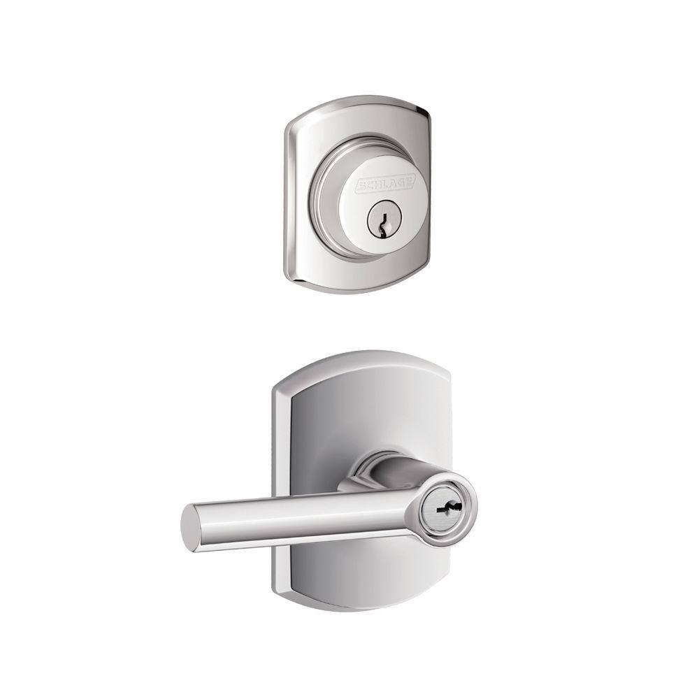 Schlage Greenwich Bright Chrome Single Cylinder Deadbolt with Broadway Entry Door Lever Combo Pack
