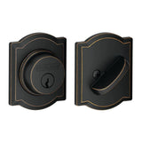 Schlage Camelot Aged Bronze Single Cylinder Deadbolt with Georgian Keyed Entry Door Knob Combo Pack