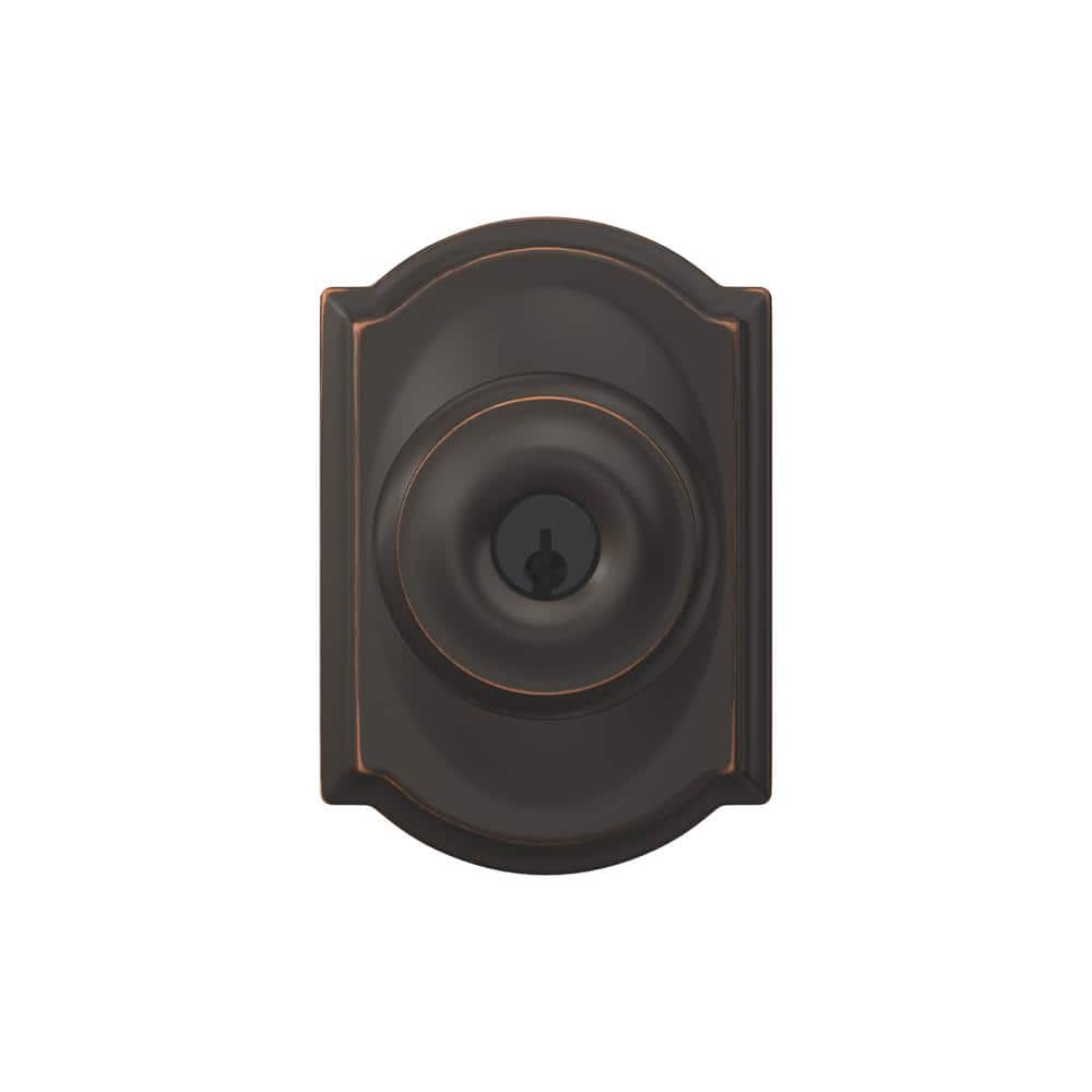 Schlage Camelot Aged Bronze Single Cylinder Deadbolt with Georgian Keyed Entry Door Knob Combo Pack