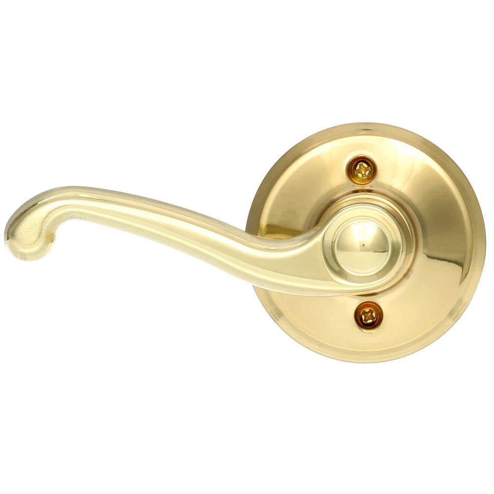 Schlage Flair Bright Brass Left-Handed Dummy Door Lever, Round Backplate