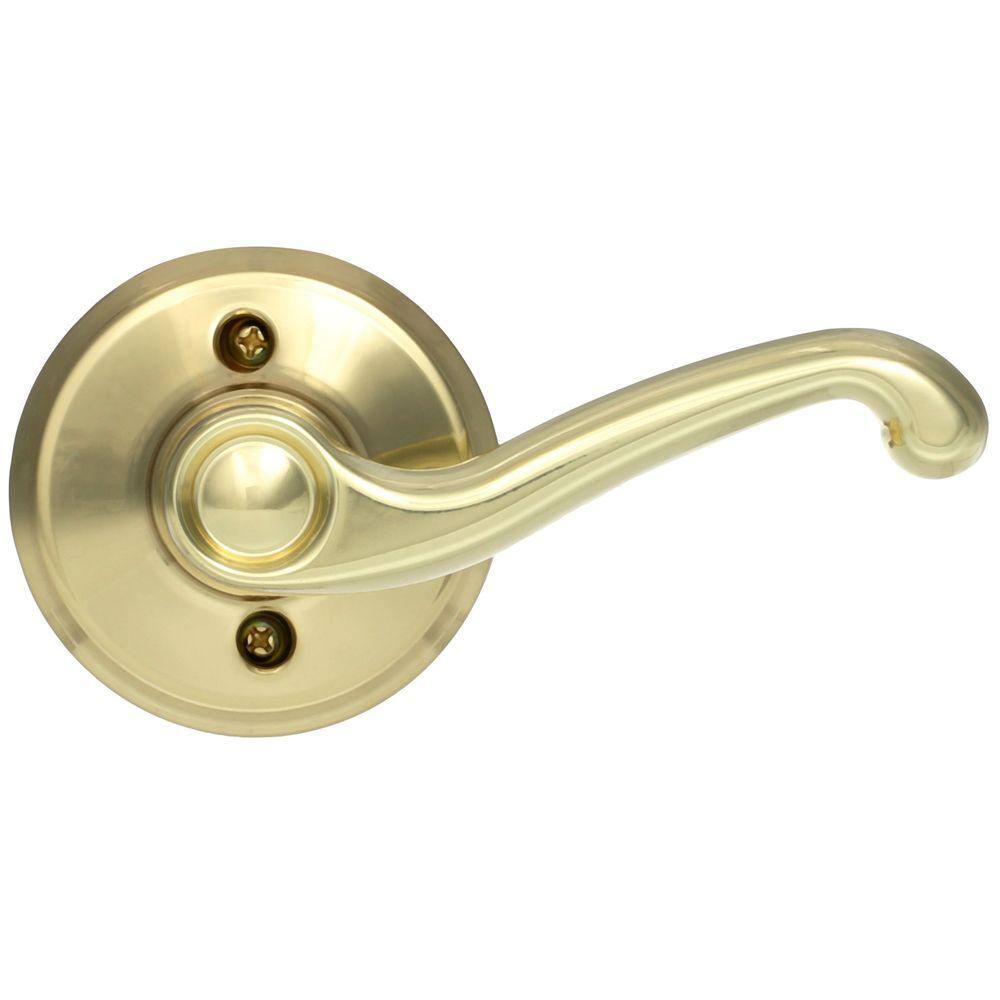 Schlage Flair Bright Brass Right-Handed Dummy Door Lever, Round Rosette