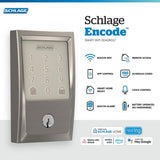 Schlage Century Satin Nickel Electronic Encode Smart WiFi Deadbolt with Alarm