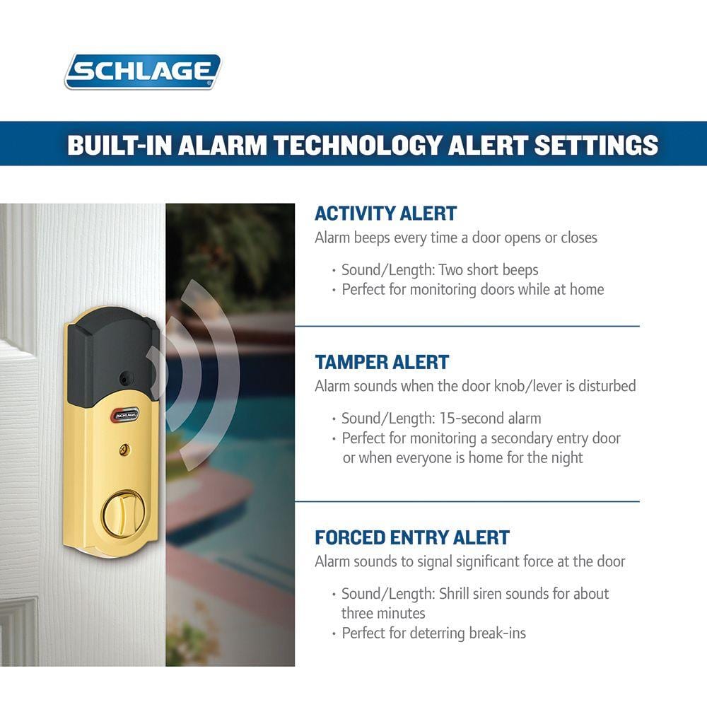 Schlage Camelot Bright Brass Connect Smart Lock with Alarm and Georgian Door Knob Handleset