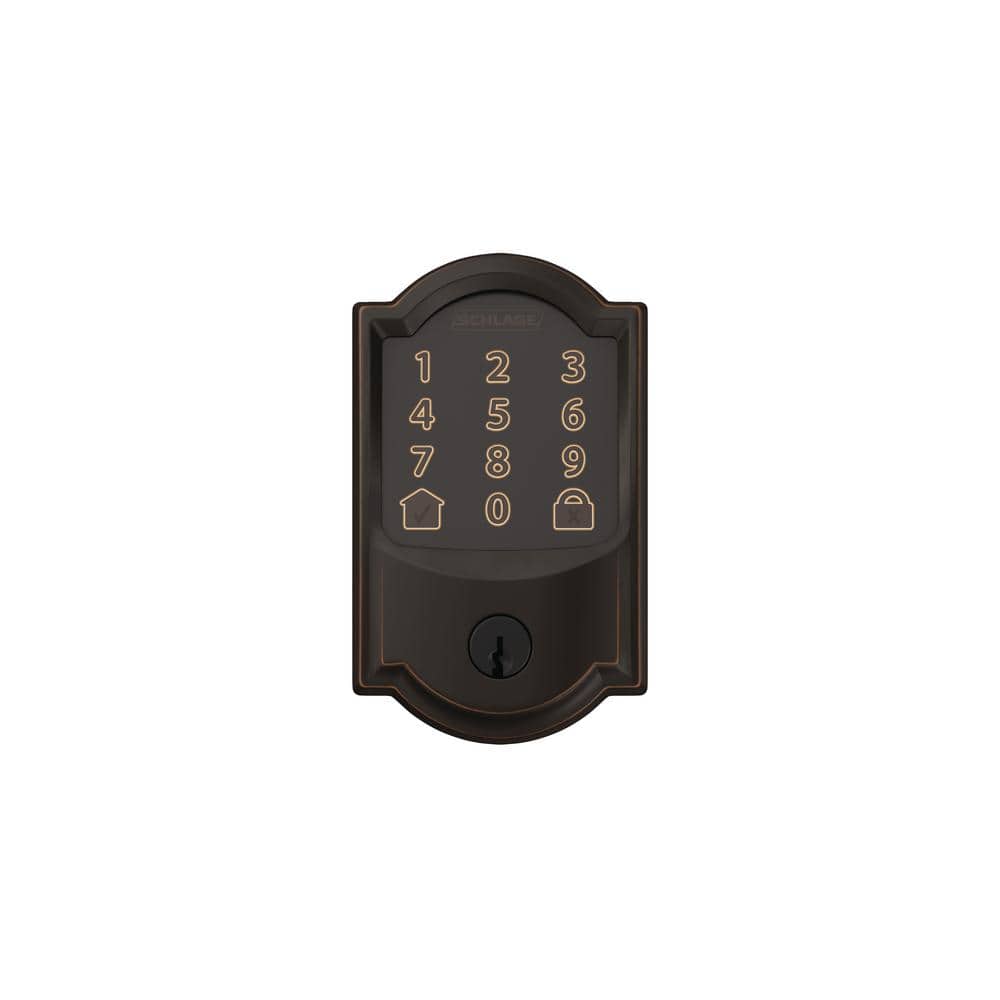 Camelot Aged Bronze Encode Smart Wi‑Fi Deadbolt with Alarm and Camelot Handle Set with Accent Lever, Camelot Trim