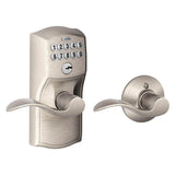 Schlage Camelot Satin Nickel Electronic Keypad Door Lock with Accent Lever, Auto-Lock