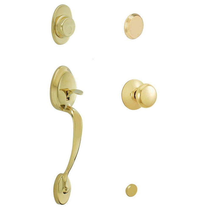 Schlage Plymouth Bright Brass Dummy Door Handleset with Plymouth Knob, F93 PLY 505 PLY 605