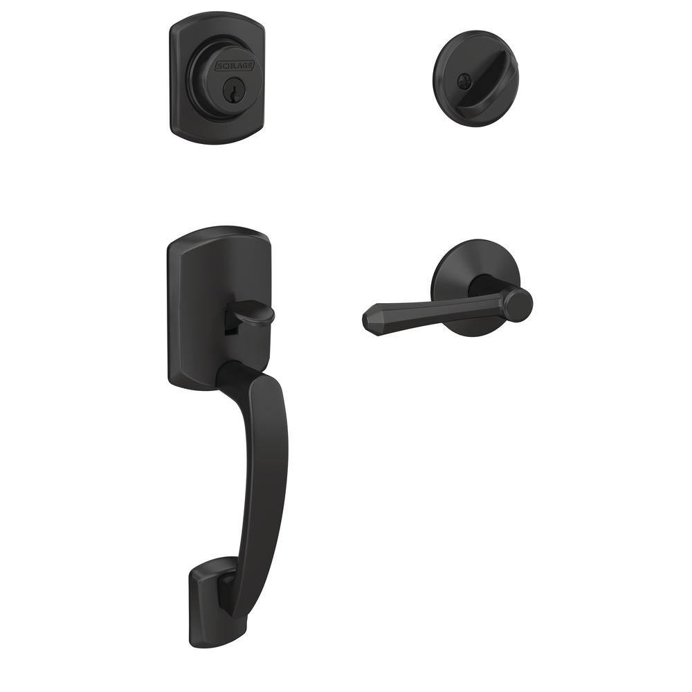 Schlage Custom Greenwich Matte Black Single Cylinder Door Handleset with Dempsey Door Lever