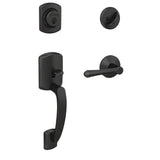 Schlage Custom Greenwich Matte Black Single Cylinder Door Handleset with Dempsey Door Lever