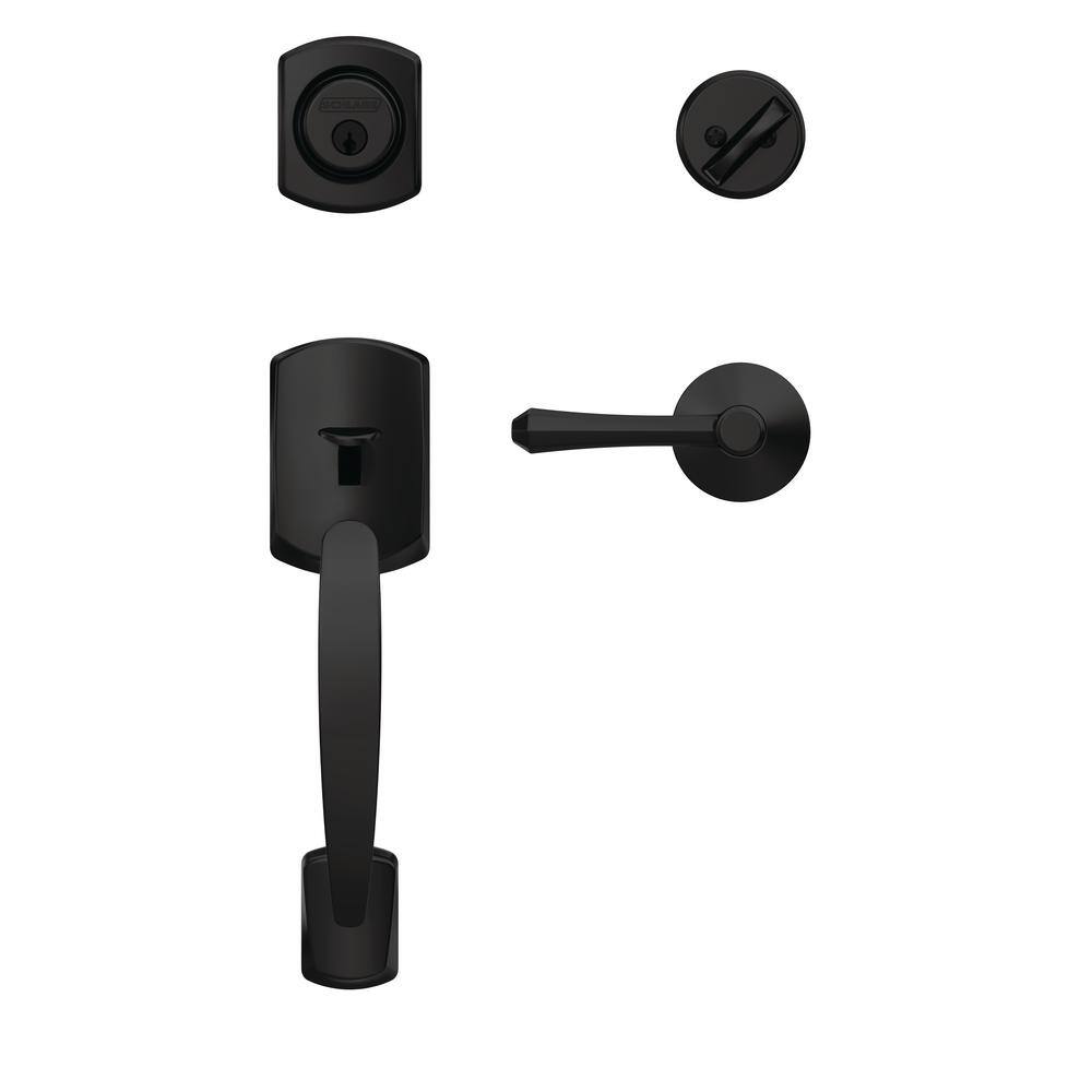 Schlage Custom Greenwich Matte Black Single Cylinder Door Handleset with Dempsey Door Lever