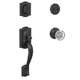 Schlage Camelot Matte Black Dummy Door Handleset with Hobson Glass Door Knob and Kinsler Trim