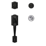 Schlage Camelot Matte Black Dummy Door Handleset with Hobson Glass Door Knob and Kinsler Trim