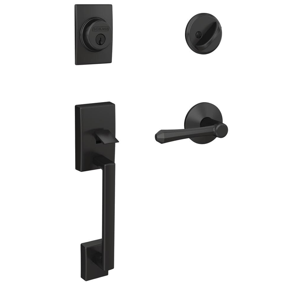 Schlage Custom Century Matte Black Single Cylinder Door Handleset with Dempsey Door Lever