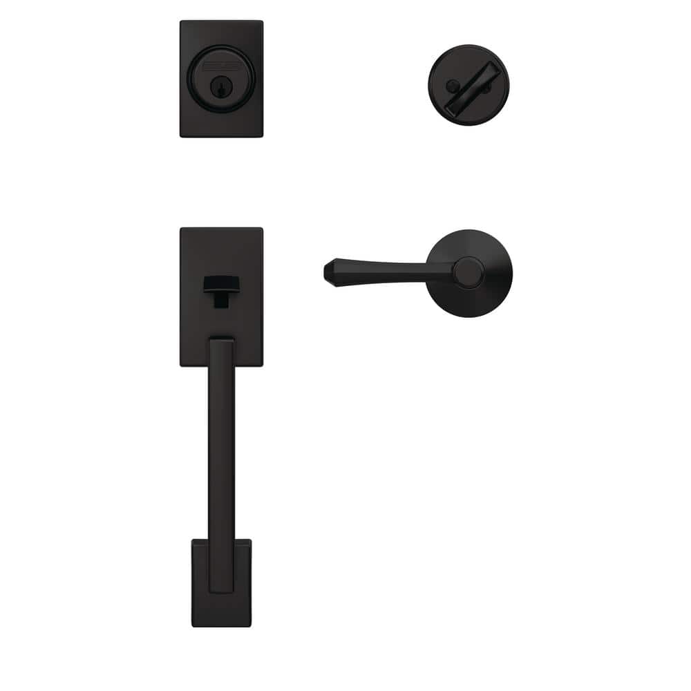 Schlage Custom Century Matte Black Single Cylinder Door Handleset with Dempsey Door Lever