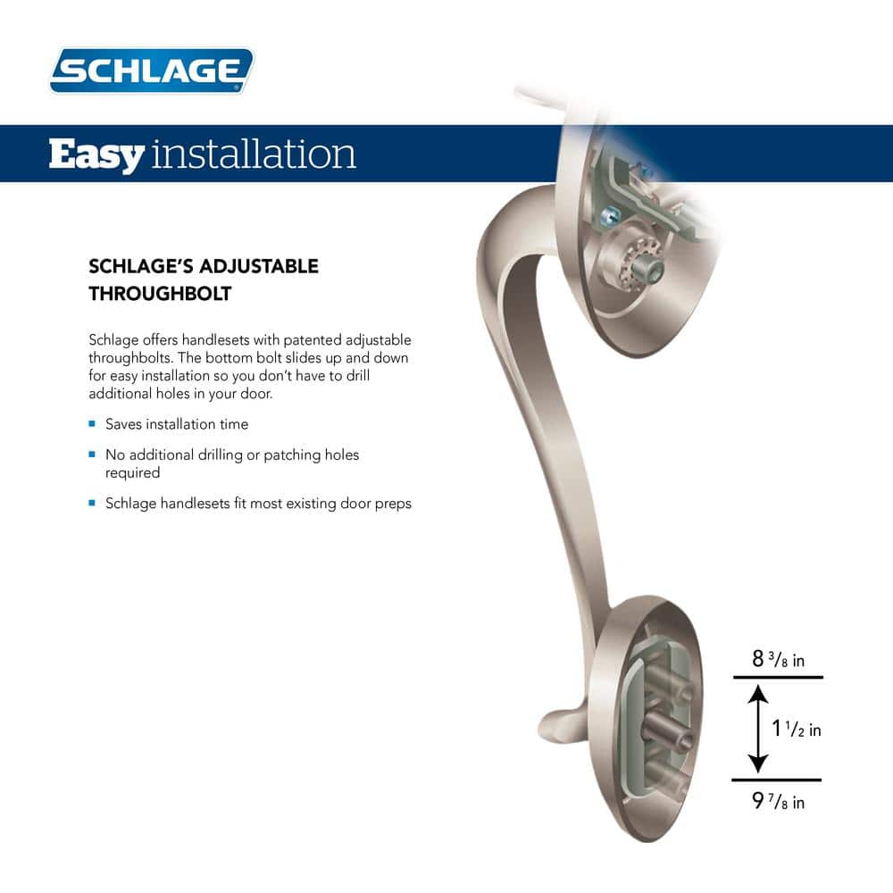 Schlage Camelot Satin Nickel Entry Door Handleset with Left-Handed Flair Lever, FE285 CAM 619 FLA LH