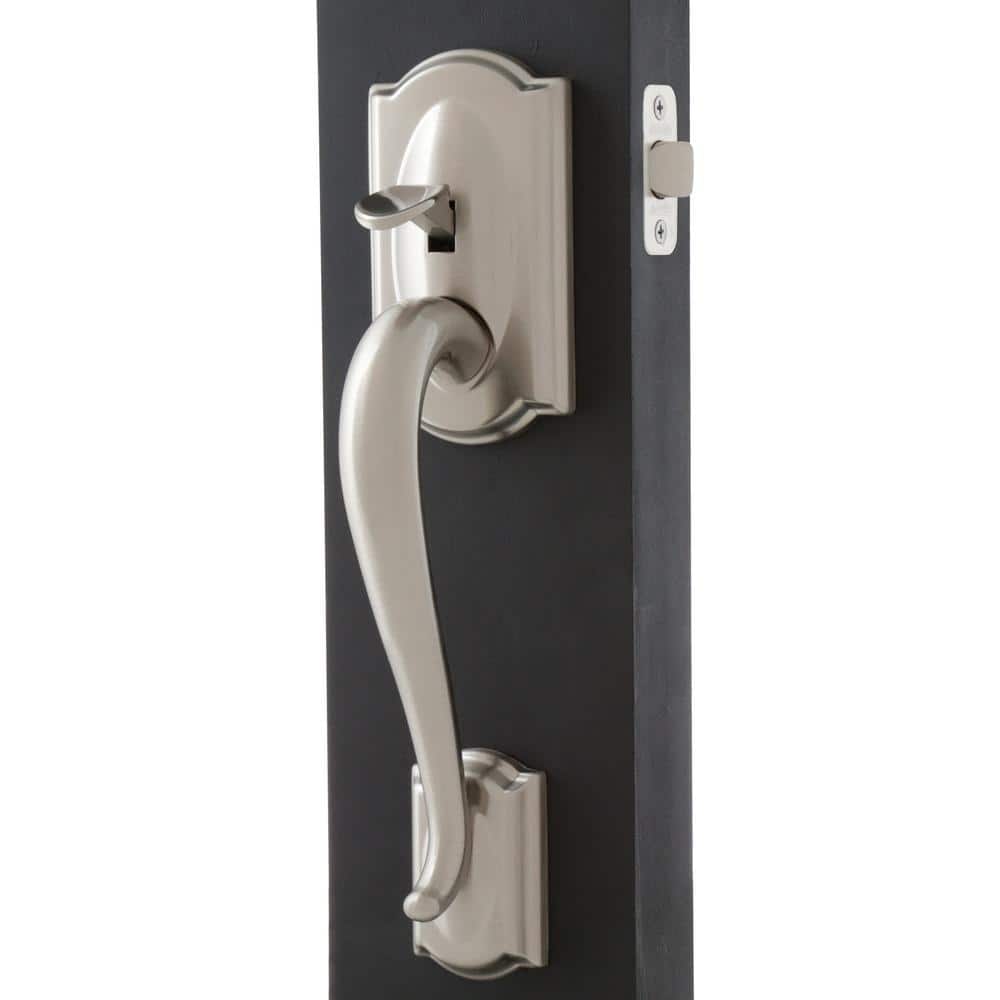 Schlage Camelot Satin Nickel Entry Door Handleset with Left-Handed Flair Lever, FE285 CAM 619 FLA LH