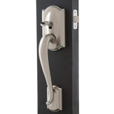 Schlage Camelot Satin Nickel Entry Door Handleset with Left-Handed Flair Lever, FE285 CAM 619 FLA LH