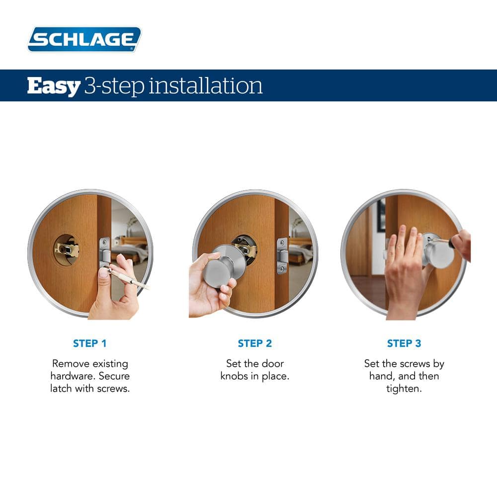 Schlage Georgian Satin Nickel Passage Hall/Closet Door Knob, F10 V GEO 619
