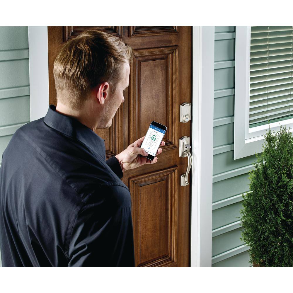 Schlage Camelot Satin Nickel Sense Smart Door Lock with Georgian Knob Handleset