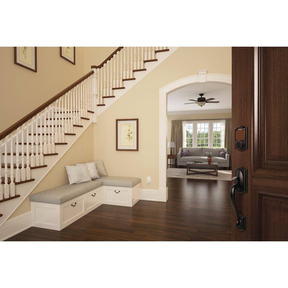 Schlage Camelot Aged Bronze Sense Smart Lock with Accent Lever Door Handleset