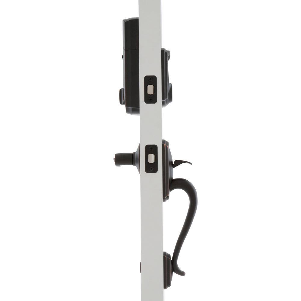Schlage Camelot Aged Bronze Sense Smart Deadbolt & Camelot Handleset with Accent Lever (Camelot Trim)