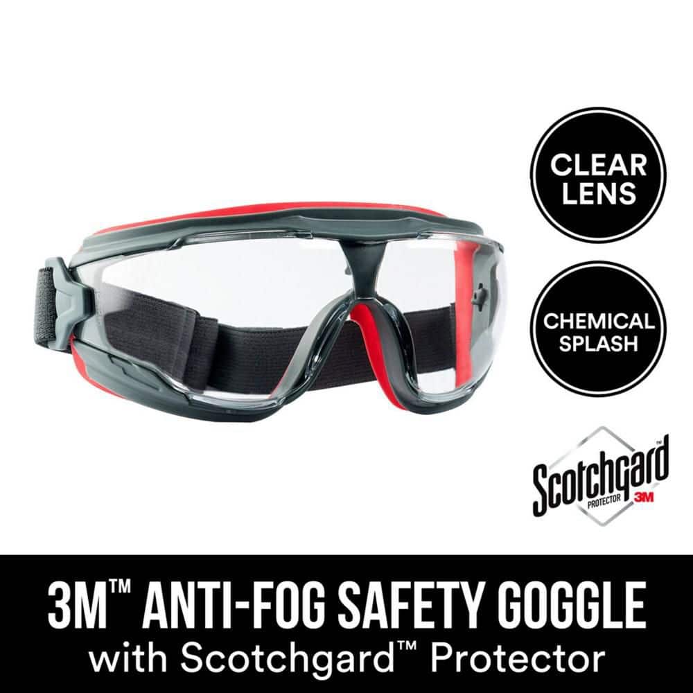 3M Scotchgard Plastic Anti-Fog Safety Goggles, Clear Lens, Gray/Red – 47212H1-VDC-PS