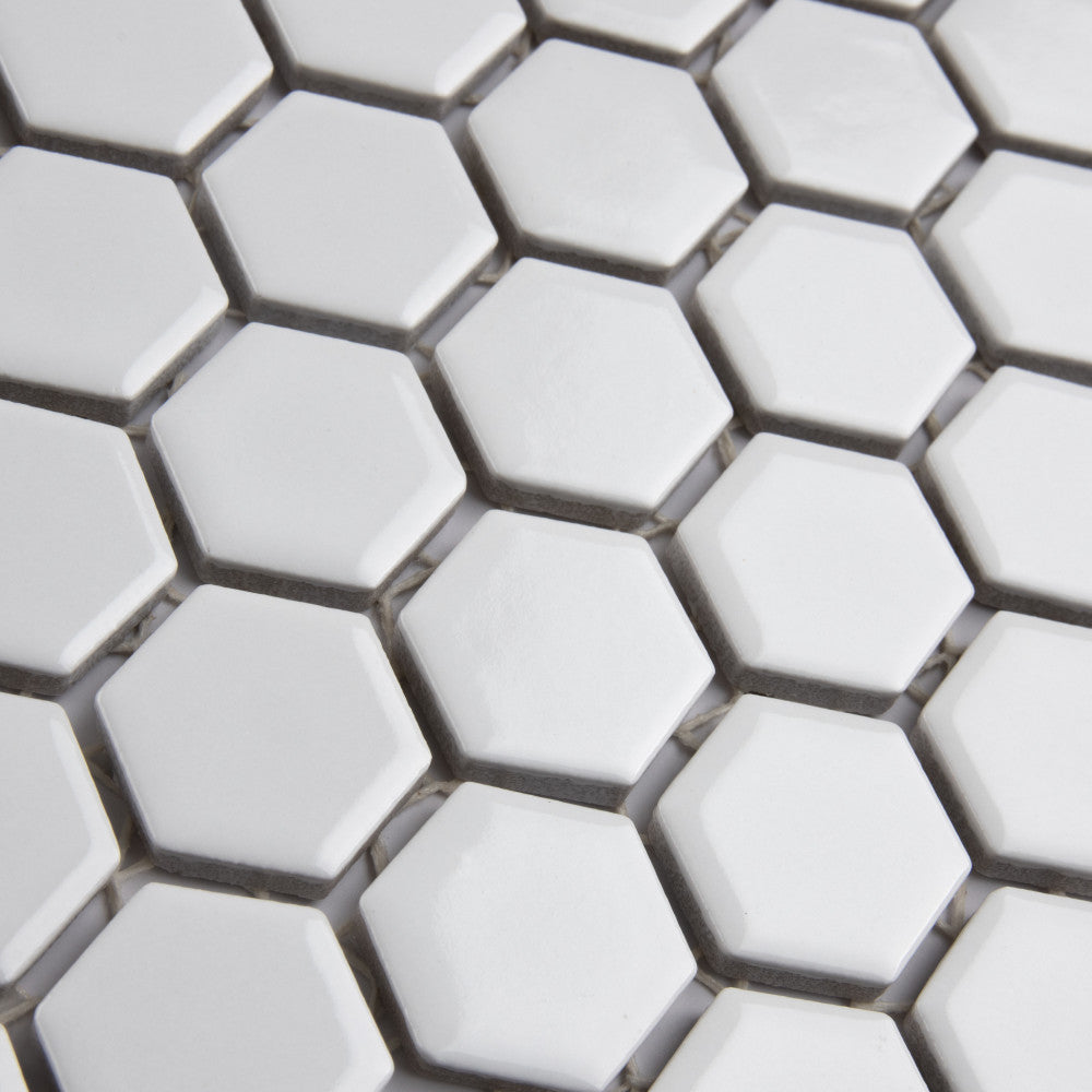 Merola Tile Metro Hex Glossy White 10-1/4 in. x 11-3/4 in. x 5 mm Porcelain Mosaic Tile (8.56 sq. ft. / case)