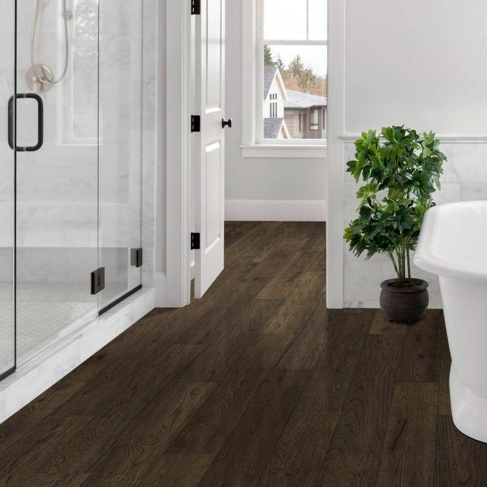 Sure+ Sepia Brown Hickory Hickory 1/4 in. T x 6.5 in. W Click Lock W Brushed Engineered Hardwood Flooring (21.7 sq.ft./case)