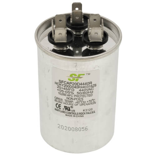 Trane SFCAP20D4440R capacitor - front view (Voltage: 440v; MFD: 20)