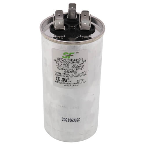 Trane SFCAP35D4440R capacitor - front view (Voltage: 440v; MFD: 35/4)