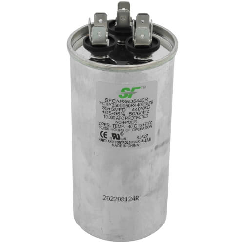 Trane SFCAP35D5440R capacitor - front view (Voltage: 440v; MFD: 35/5)