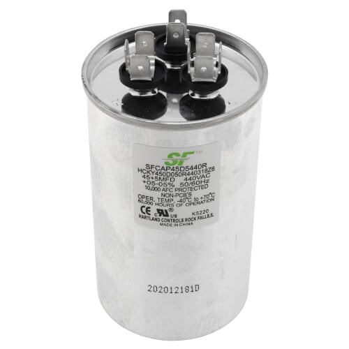 Trane SFCAP45D5440R capacitor - front view (MFD: 45/5; Product Type: Capacitor)