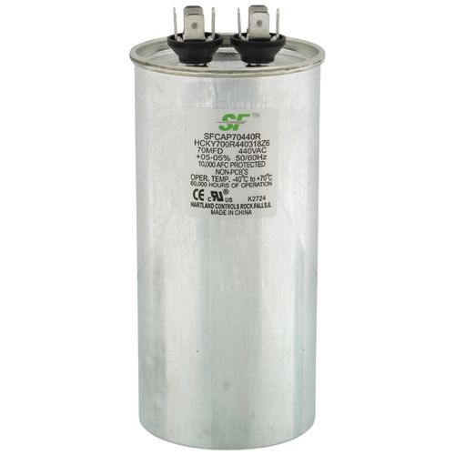 Trane SFCAP704400R capacitor - front view (Voltage: 440v; MFD: 70)