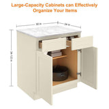 HOMEIBRO Newport Antique White Plywood Shaker Style 2-Doors 2-Drawers Base Kitchen Cabinet (30 in.W x 24 in.D x 34.5 in.H)