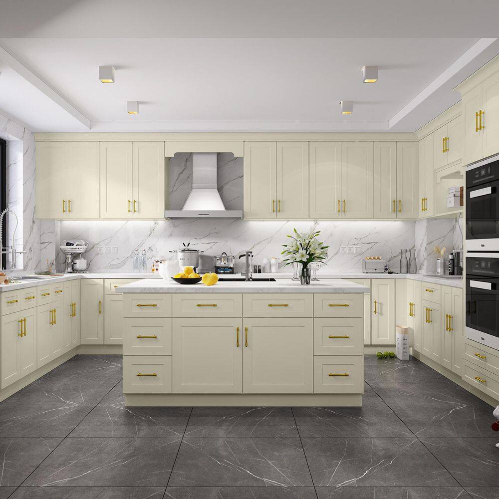 HOMEIBRO Newport Antique White Plywood Shaker Style 2-Doors 2-Drawers Base Kitchen Cabinet (30 in.W x 24 in.D x 34.5 in.H)