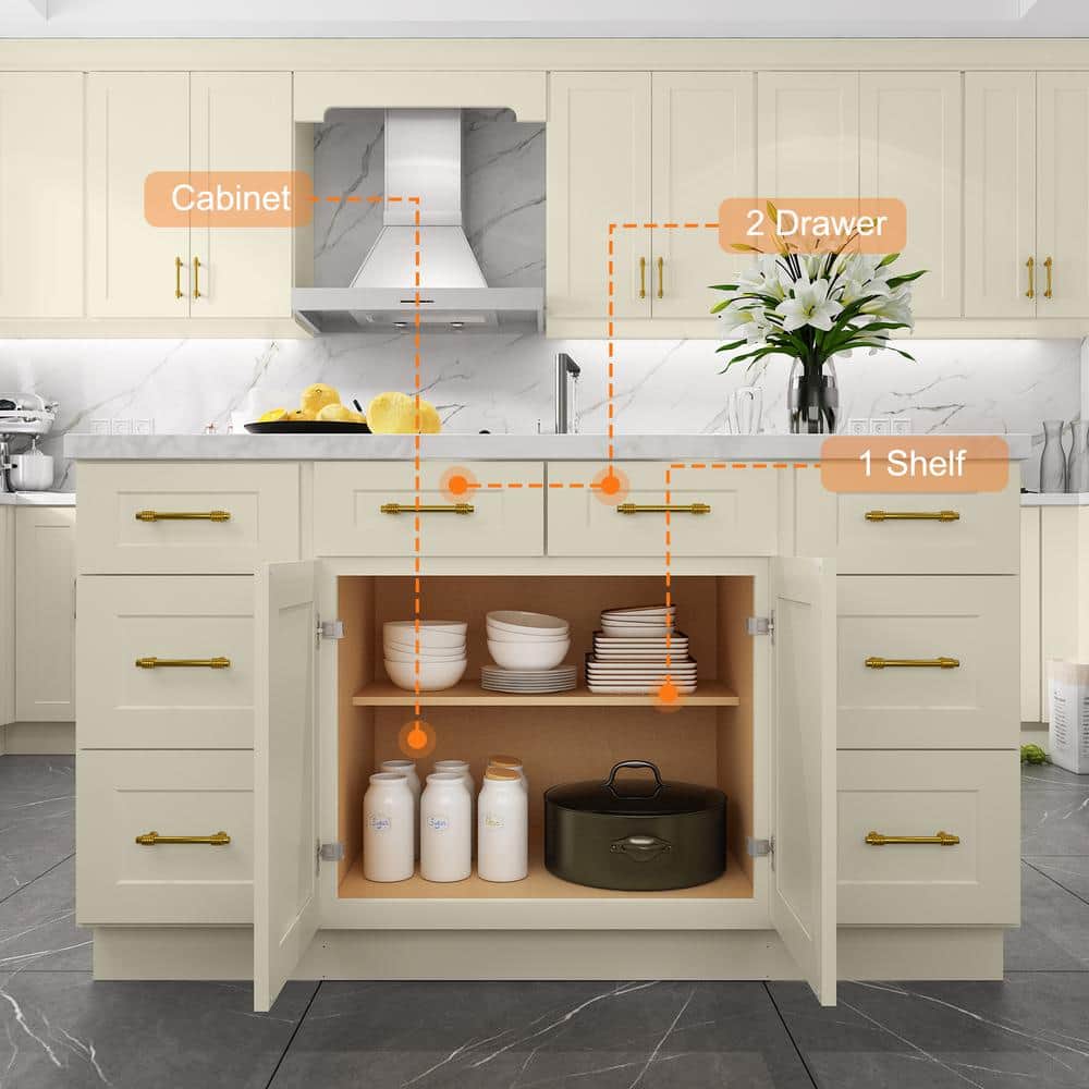 HOMEIBRO Newport Antique White Plywood Shaker Style 2-Doors 2-Drawers Base Kitchen Cabinet (30 in.W x 24 in.D x 34.5 in.H)