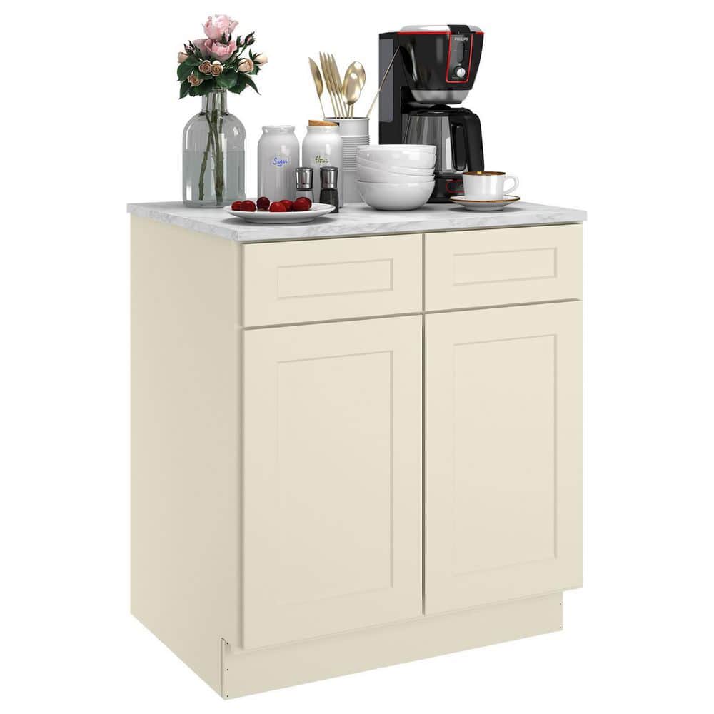 HOMEIBRO Newport Antique White Plywood Shaker Style 2-Doors 2-Drawers Base Kitchen Cabinet (30 in.W x 24 in.D x 34.5 in.H)