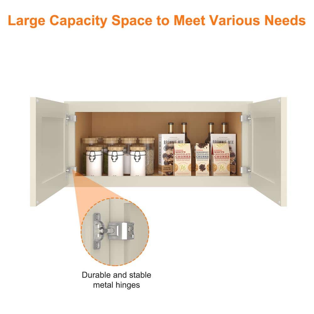 HOMEIBRO Antique White Shaker Style Ready to Assemble Stock Wall Kitchen Cabinet (33 in. W x 15 in. H x 24 in. D)
