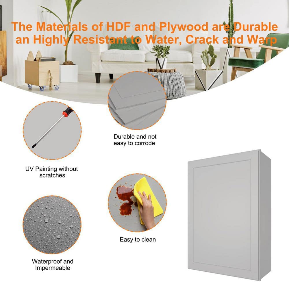 HOMEIBRO 18 in. W x 12 in. D x 42 in. H in Shaker Dove Plywood Ready to Assemble Wall Cabinet 1-Door 3-Shelves Kitchen Cabinet