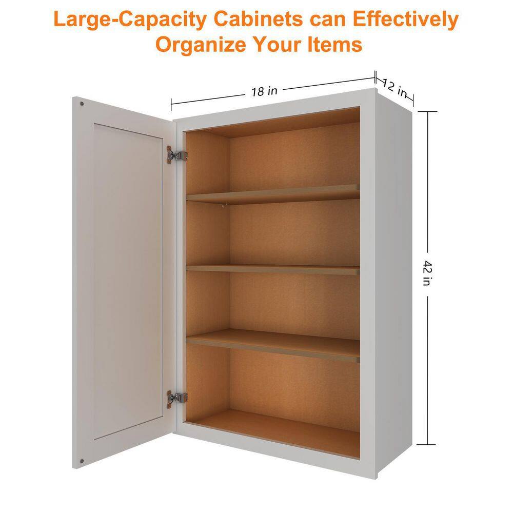 HOMEIBRO 18 in. W x 12 in. D x 42 in. H in Shaker Dove Plywood Ready to Assemble Wall Cabinet 1-Door 3-Shelves Kitchen Cabinet