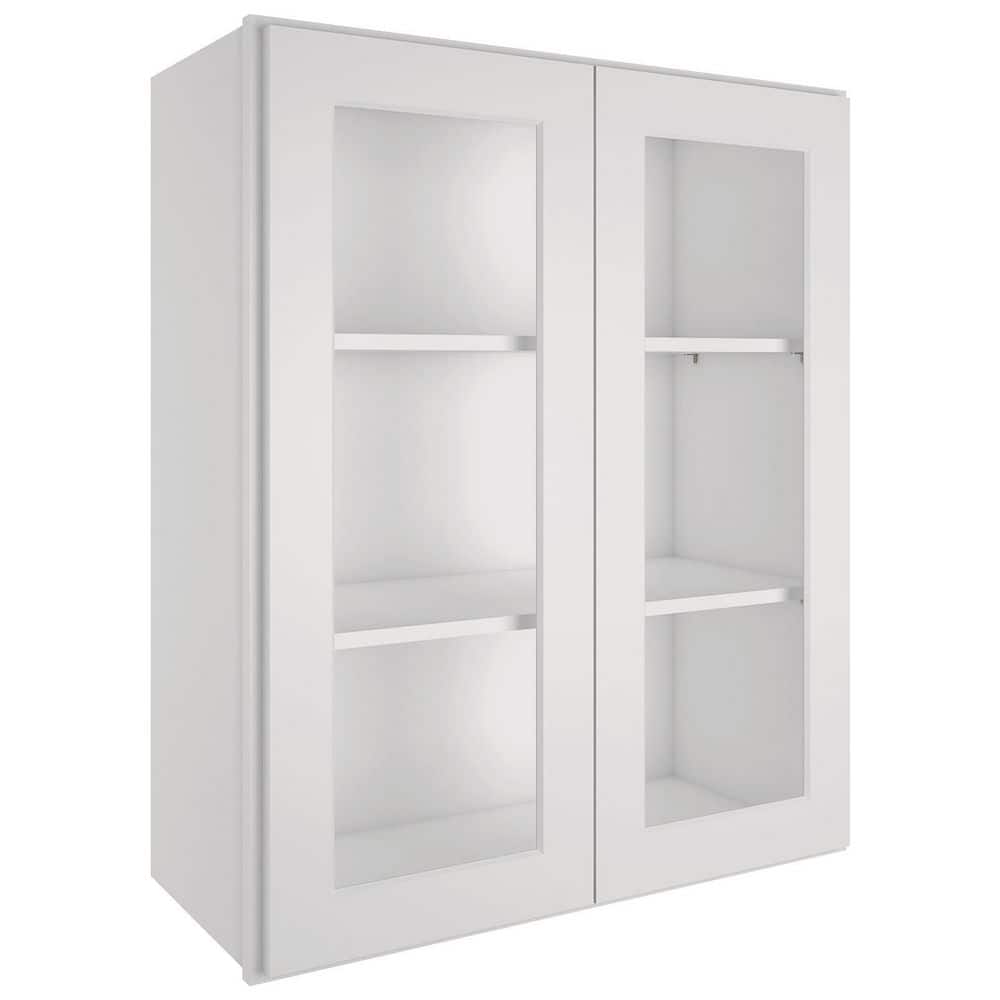 HOMEIBRO 30-in W X 12-in D X 36-in H in Shaker Dove Plywood Ready to Assemble Wall Glass kitchen Cabinet