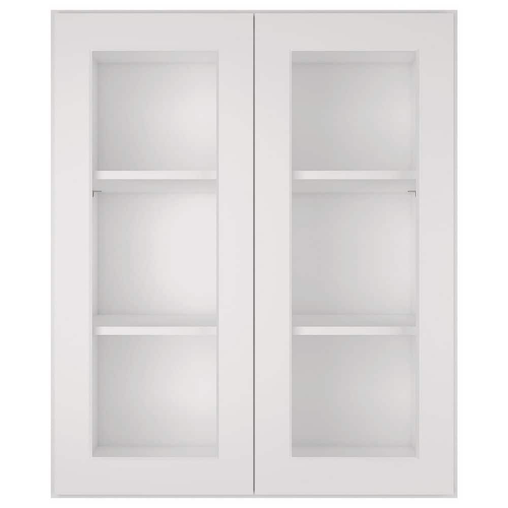 HOMEIBRO 30-in W X 12-in D X 36-in H in Shaker Dove Plywood Ready to Assemble Wall Glass kitchen Cabinet