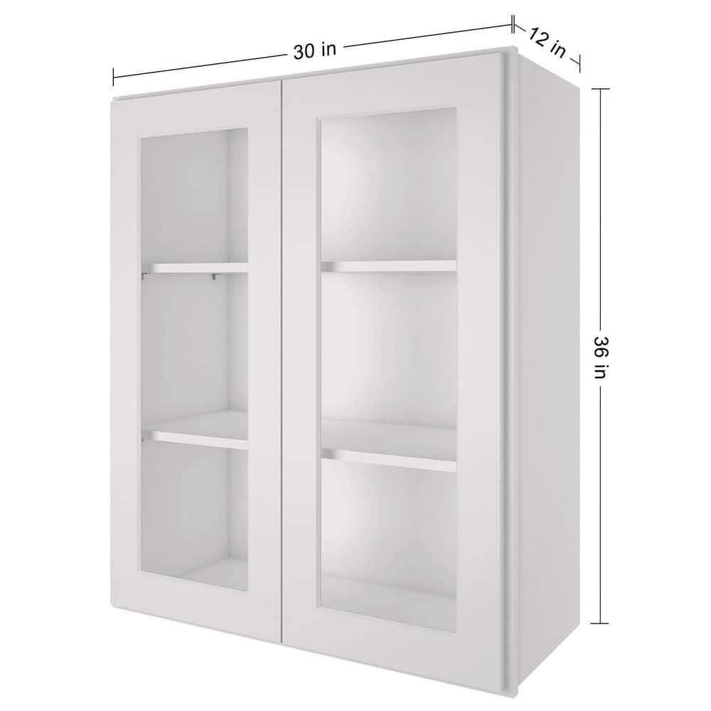 HOMEIBRO 30-in W X 12-in D X 36-in H in Shaker Dove Plywood Ready to Assemble Wall Glass kitchen Cabinet