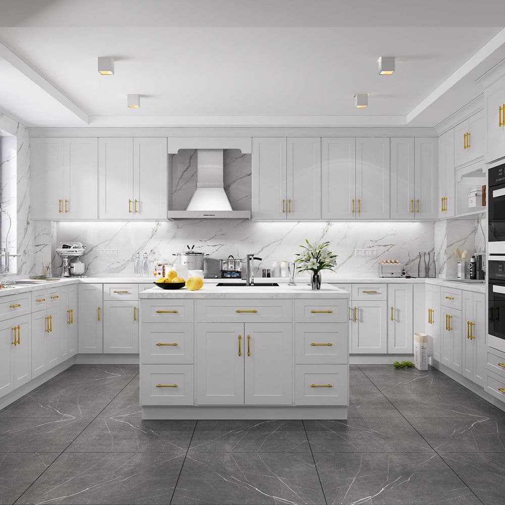 HOMEIBRO 30-in W X 12-in D X 36-in H in Shaker Dove Plywood Ready to Assemble Wall Glass kitchen Cabinet