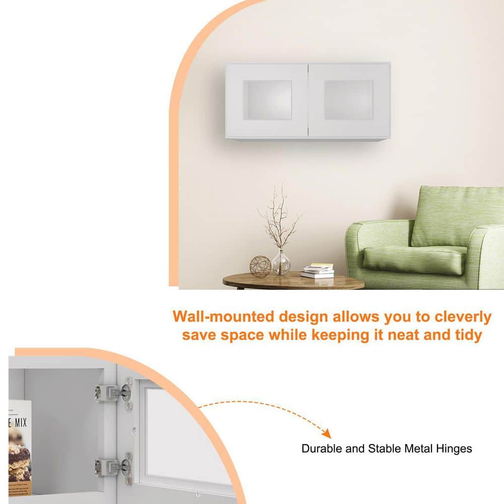 HOMEIBRO Newport Shaker Dove Ready to Assemble Wall Cabinet with 2-Doors(33 in. W x 12 in. H x 12 in. D)