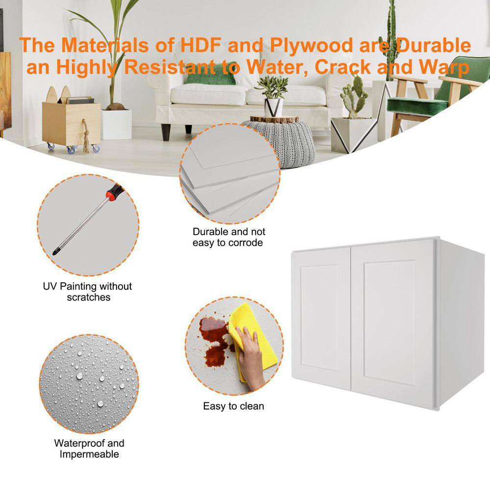 HOMEIBRO 30-in. W x 24-in. D x 24-in. H in Shaker Dove Plywood Ready to Assemble Wall Bridge Kitchen Cabinet with 2 Doors