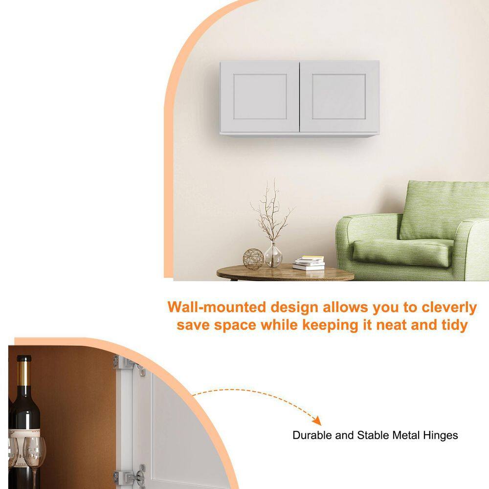 HOMEIBRO 30-in. W x 24-in. D x 24-in. H in Shaker Dove Plywood Ready to Assemble Wall Bridge Kitchen Cabinet with 2 Doors